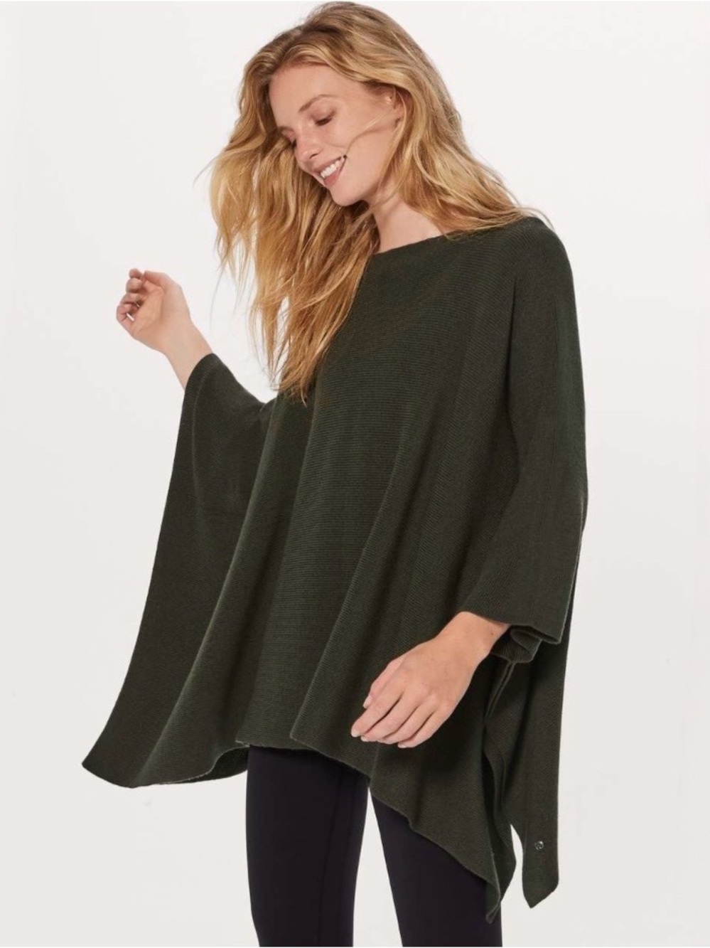 Lululemon Wool Be Cozy Poncho Cape Merino Wool Dark Olive Green W9AQES ~ $128